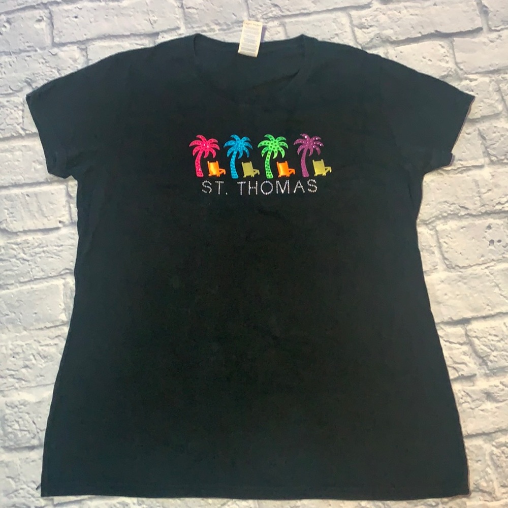 Y2K Rhinestone St. Thomas Vaca Tee - Size Large